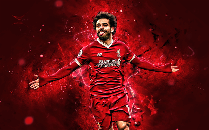 Mohamed Salah, de cerca, de LFC, la alegr&#237;a, la egipcia futbolistas, Liverpool FC, fan art, Salah, de la Liga Premier, Mohamed Salah arte, crative, Mo Salah, el objetivo, el f&#250;tbol, las luces de ne&#243;n, Salah Liverpool