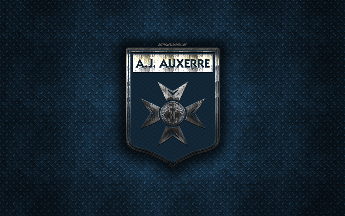AJ Auxerre, French football club, blue metal texture, metal logo, emblem, Auxerre, France, Ligue 2, creative art, football