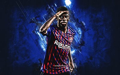 Ousmane Dembele, Barcelona FC, striker, joy, blue stone, famous footballers, football, french footballers, grunge, La Liga, Spain, Dembele