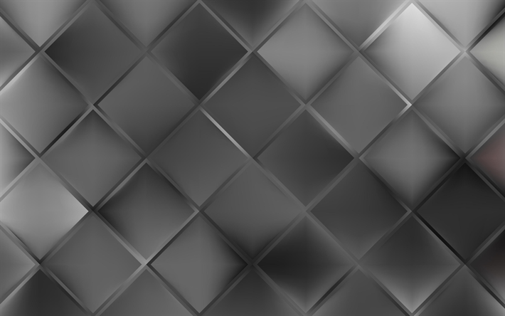 gray mosaic, 4k, artwork, mosaic texture, gray background, abstract textures, gray cubes texture, square texture, rhombuses