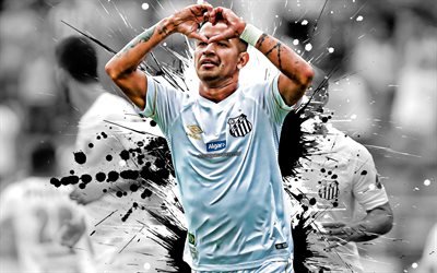Derlis Gonzalez, 4k, Paraguay, joueur de football, le Santos FC, l&#39;attaquant, blanc noir &#233;claboussures de peinture, art cr&#233;atif, de la Serie A, le Br&#233;sil, le football, le grunge