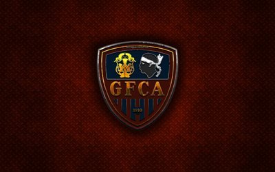 GFC Ajaccio, French football club, red metal texture, metal logo, emblem, Ajaccio, France, Ligue 2, creative art, football, Gazelec Ajaccio