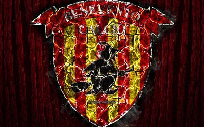 Benevento Calcio, scorched logo, Serie B, red wooden background, italian football club, Benevento FC, grunge, football, soccer, Benevento logo, fire texture, Italy