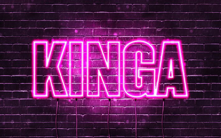 Kinga, 4k, tapeter med namn, kvinnliga namn, Kinga namn, lila neon lights, Grattis Kinga, popul&#228;ra polska kvinnliga namn, bild med Kinga namn