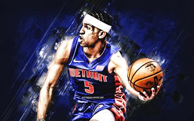 Frank Jackson, Detroit Pistons, NBA, American basketball player, blue stone background, USA, basketball