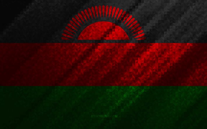 Bandeira do Malawi, abstra&#231;&#227;o multicolorida, mosaico bandeira do Malawi, Malawi, arte em mosaico, bandeira do Malawi