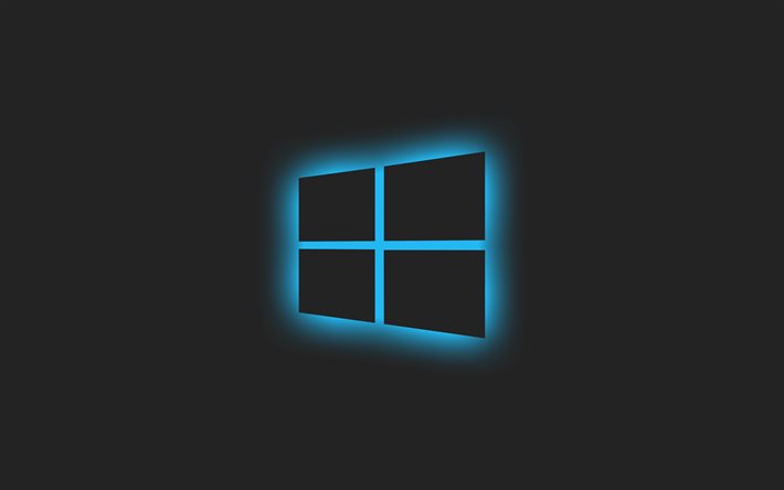 Mavi Windows logosu, gri arka plan, Windows mavi ışık logosu, Windows mavi amblemi, Windows, minimalizm, Windows logosu