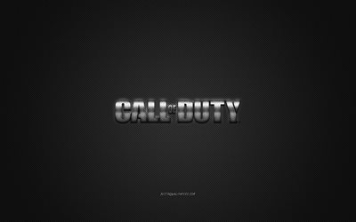 Call of Duty, popul&#228;rt spel, Call of Duty silverlogotyp, gr&#229; kolfiberbakgrund, Call of Duty-logotyp, Call of Duty-emblem