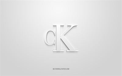 Calvin Klein-logo, valkoinen tausta, Calvin Klein 3D-logo, 3D-taide, Calvin Klein, tuotemerkkien logo, valkoinen 3d Calvin Klein -logo