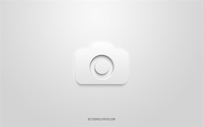Camera 3d icon, white background, 3d symbols, Camera, Photo icons, 3d icons, Camera sign, Photo 3d icons