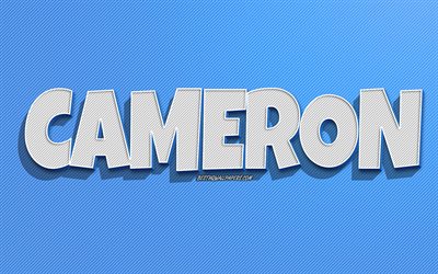 Cameron, fundo de linhas azuis, pap&#233;is de parede com nomes, nome de Cameron, nomes masculinos, cart&#227;o de felicita&#231;&#245;es de Cameron, arte de linha, imagem com o nome de Cameron