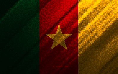Flag of Cameroon, multicolored abstraction, Cameroon mosaic flag, Cameroon, mosaic art, Cameroon flag