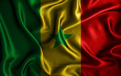 Senegalese flag, 4k, silk wavy flags, African countries, national symbols, Flag of Senegal, fabric flags, Senegal flag, 3D art, Senegal, Africa, Senegal 3D flag