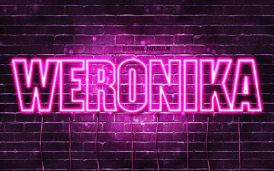 Weronika, 4k, wallpapers with names, female names, Weronika name, purple neon lights, Happy Birthday Weronika, popular polish female names, picture with Weronika name