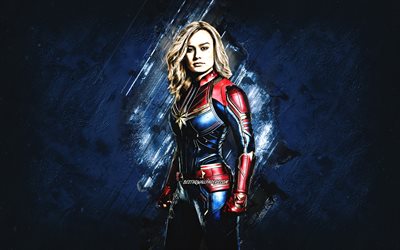 Captain Marvel, superhero, blue stone background, Marvel Comics character, Carol Danvers, Captain Marvel character, Brie Larson