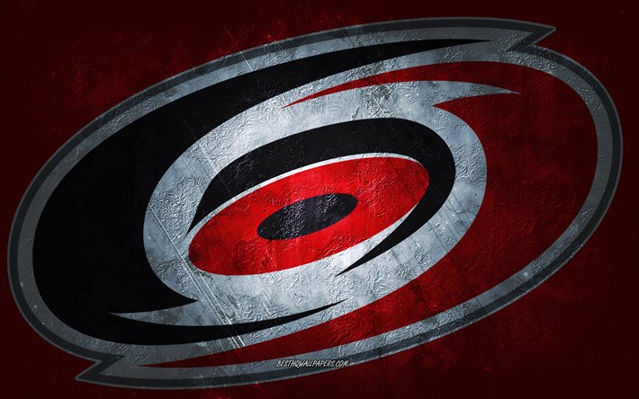 Carolina Hurricanes, squadra di hockey americana, sfondo di pietra rossa, logo Carolina Hurricanes, arte grunge, NHL, hockey, USA, emblema BCarolina Hurricanes