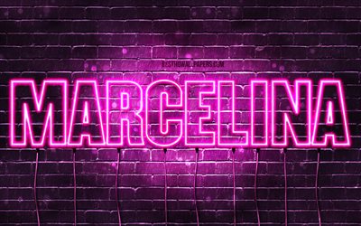 Marcelina, 4k, wallpapers with names, female names, Marcelina name, purple neon lights, Happy Birthday Marcelina, popular polish female names, picture with Marcelina name
