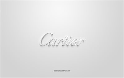 Cartier logosu, beyaz arka plan, Cartier 3d logosu, 3d sanat, Cartier, markalar logosu, beyaz 3d Cartier logosu