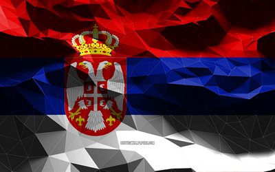4k, Serbian flag, low poly art, European countries, national symbols, Flag of Serbia, 3D flags, Serbia flag, Serbia, Europe, Serbia 3D flag