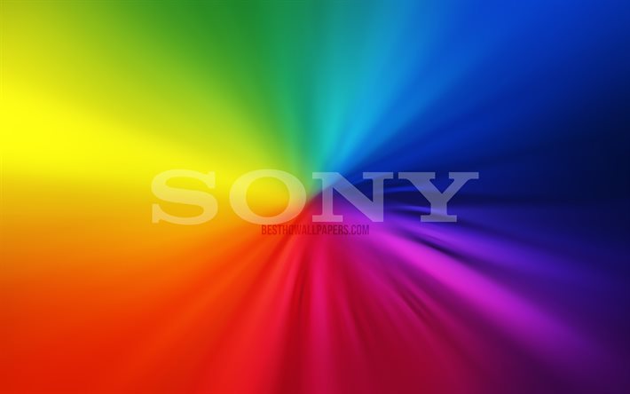 Logo Sony, 4k, vortex, arri&#232;re-plans arc-en-ciel, cr&#233;atif, œuvres d&#39;art, marques, Sony