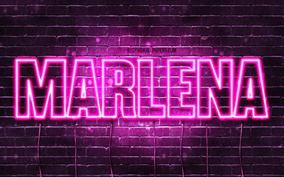 Marlena, 4k, fonds d&#39;&#233;cran avec noms, noms f&#233;minins, nom Marlena, n&#233;ons violets, joyeux anniversaire Marlena, pr&#233;noms f&#233;minins polonais populaires, photo avec le nom Marlena