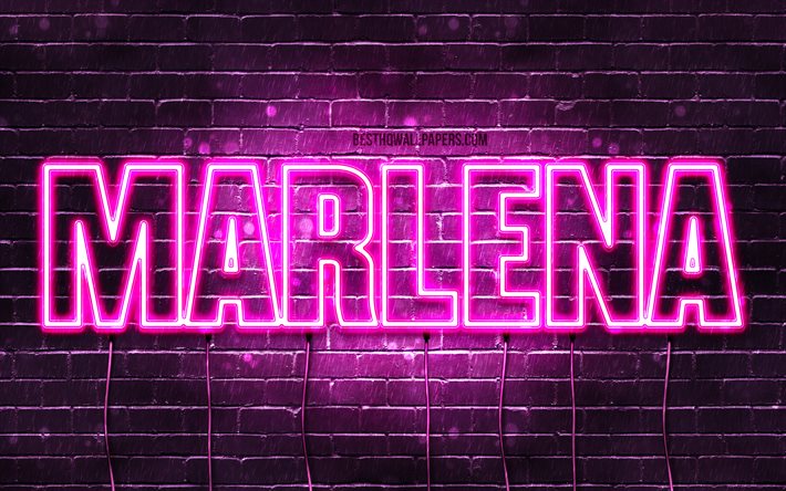 Marlena, 4k, pap&#233;is de parede com nomes, nomes femininos, nome de Marlena, luzes de n&#233;on roxas, Feliz Anivers&#225;rio Marlena, nomes femininos poloneses populares, foto com o nome de Marlena