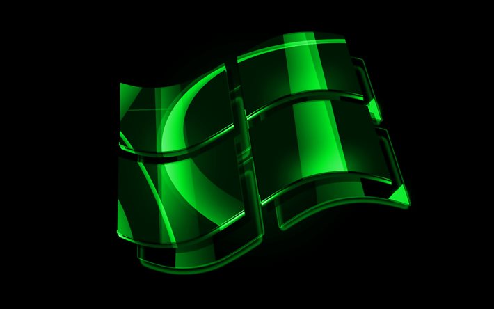 Logo vert Windows, 4k, OS, cr&#233;atif, fond noir, logo Windows 3D, Windows