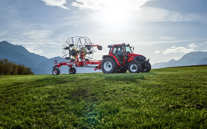 Lindner Lintrac 75 LS, HDR, 草を摘む, 2013トラクター, 赤いトラクター, 農業機械, 農業, リンドナー