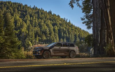 Jeep Grand Cherokee L, 2021, esterno, vista frontale, SUV di lusso, nuovo marrone Grand Cherokee, auto americane, Jeep