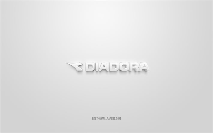diadora-logo, wei&#223;er hintergrund, diadora-3d-logo, 3d-kunst, diadora, markenlogo, wei&#223;es 3d-diadora-logo