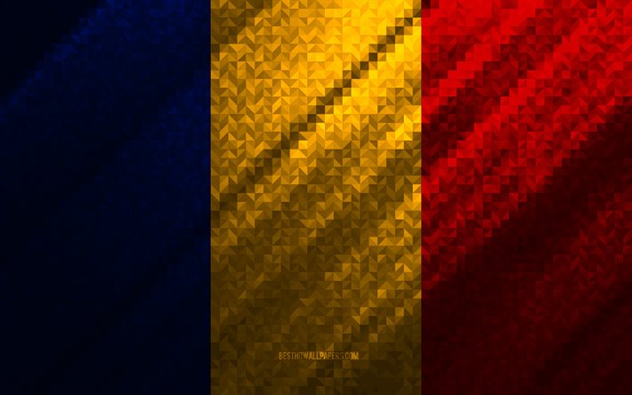 Bandiera del Ciad, astrazione multicolore, bandiera del mosaico del Ciad, Ciad, arte del mosaico, bandiera del Ciad