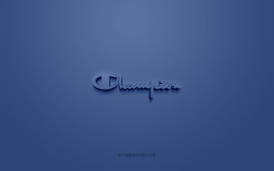 Champion logo, blue background, Champion 3d logo, 3d art, Champion, brands logo, blue 3d Champion logo