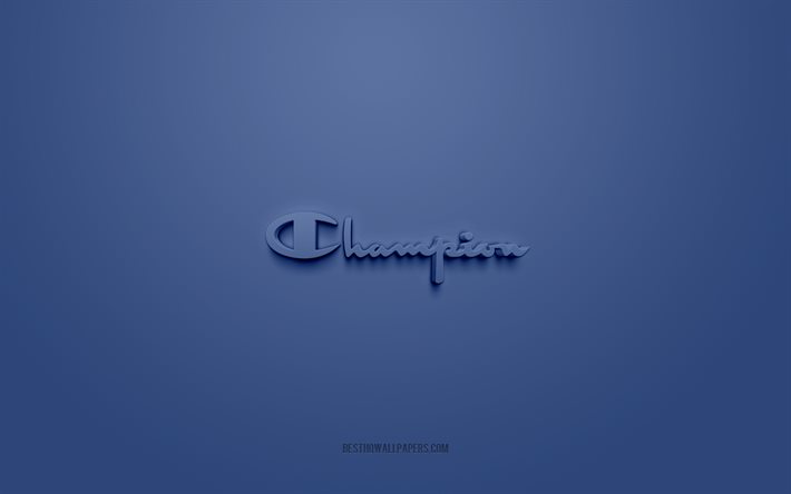 champion-logo, blauer hintergrund, champion-3d-logo, 3d-kunst, champion, markenlogo, blaues 3d-champion-logo