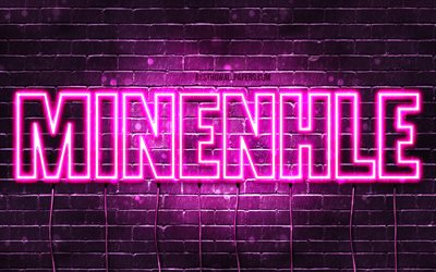 Minenhle, 4k, pap&#233;is de parede com nomes, nomes femininos, nome Minenhle, luzes de n&#233;on roxas, Happy Birthday Minenhle, nomes femininos sul-africanos populares, imagem com o nome Minenhle
