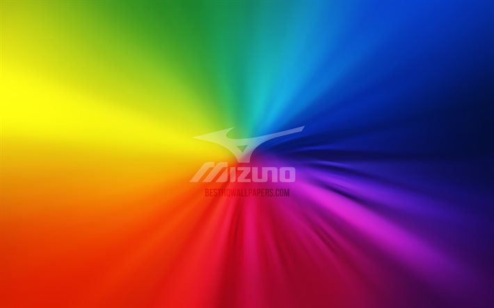 Mizuno logo, 4k, vortex, rainbow backgrounds, creative, artwork, brands, Mizuno