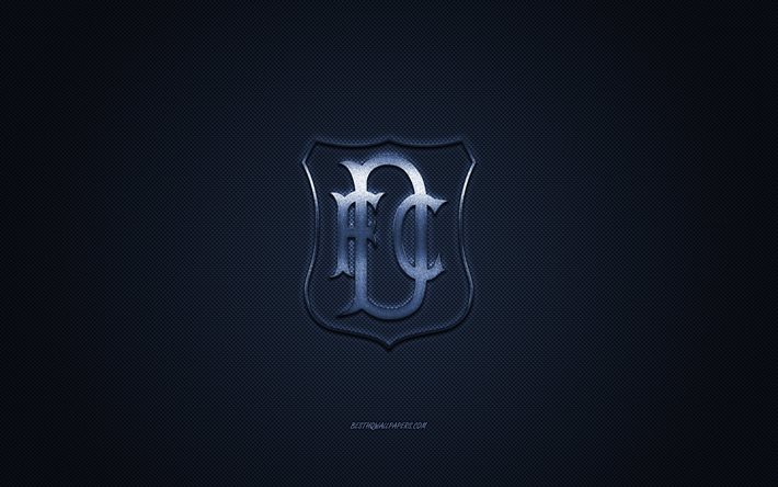 dundee fc, schottischer fu&#223;ballverein, scottish premiership, blaues logo, blauer kohlefaserhintergrund, fu&#223;ball, dundee, schottland, dundee fc-logo