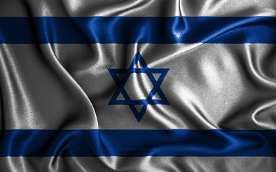 Israeli flag, 4k, silk wavy flags, Asian countries, national symbols, Flag of Israel, fabric flags, Israel flag, 3D art, Israel, Asia, Israel 3D flag
