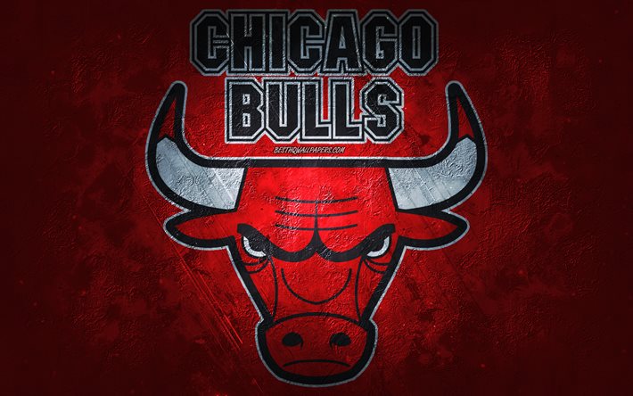 chicago bulls, amerikanische basketballmannschaft, roter steinhintergrund, chicago bulls-logo, grunge-kunst, nba, basketball, usa, chicago bulls-emblem