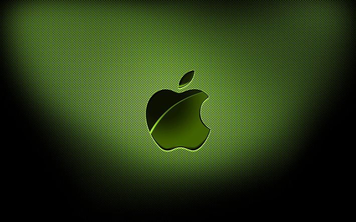 4k, アップルライムのロゴ, ライムグリッドの背景, ブランド, Appleロゴ, グランジアート, Apple（アップル）