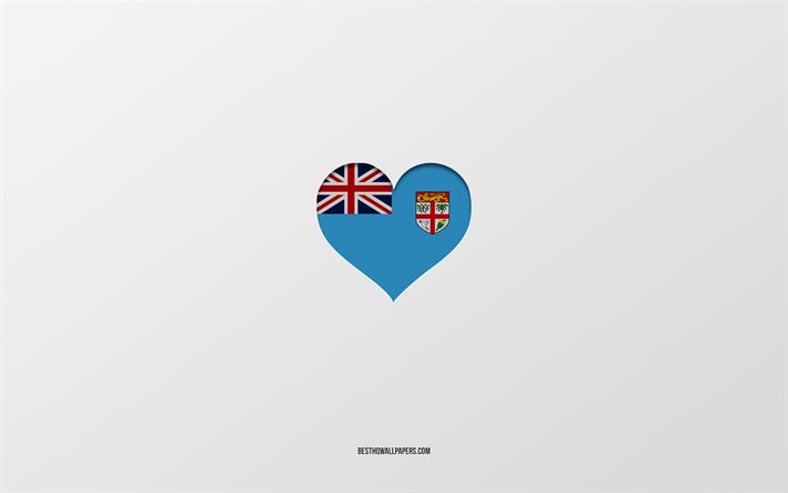 I Love Fiji, Africa countries, Fiji, gray background, Fiji flag heart, favorite country, Love Fiji