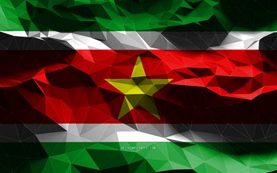 4k, Surinamese flag, low poly art, North American countries, national symbols, Flag of Suriname, 3D flags, Suriname flag, Suriname, North America, Suriname 3D flag
