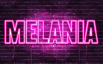 Melania, 4k, isimli duvar kağıtları, kadın isimleri, Melania adı, mor neon ışıkları, Mutlu Yıllar Melania, pop&#252;ler Polonya kadın isimleri, Melania isimli resim