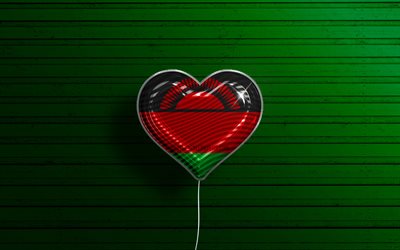 I Love Malawi, 4k, realistic balloons, blue wooden background, African countries, Malawian flag heart, favorite countries, flag of Malawi, balloon with flag, Malawian flag, Malawi, Love Malawi
