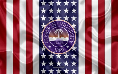 Clemson University Emblem, American Flag, Clemson University logo, Clemson, South Carolina, USA, Clemson University