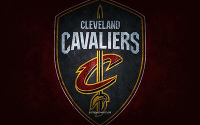 Cleveland Cavaliers, amerikansk basketlag, vinr&#246;d sten bakgrund, Cleveland Cavaliers logotyp, grunge konst, NBA, basket, USA, Cleveland Cavaliers emblem