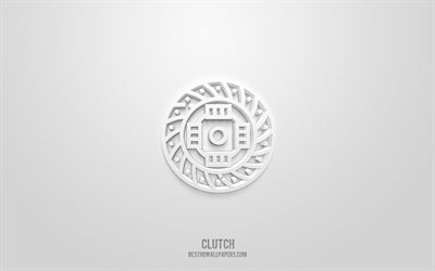 Clutch 3d icon, white background, 3d symbols, Clutch, Car parts icons, 3d icons, Clutch sign, Car parts 3d icons
