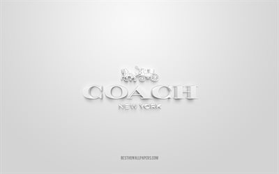 Coach logotyp, bl&#229; bakgrund, Coach 3d logotyp, 3d konst, Coach, varum&#228;rken logotyp, vit 3d Coach logotyp