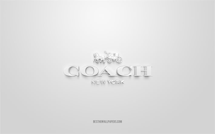 Coach logo, blue background, Coach 3d logo, 3d art, Coach, brands logo, white 3d Coach logo