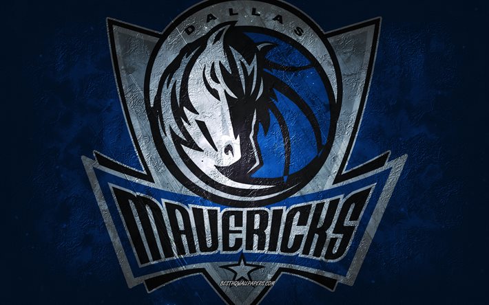 Dallas Mavericks, squadra di basket americana, sfondo in pietra blu, logo Dallas Mavericks, arte grunge, NBA, basket, USA, emblema Dallas Mavericks