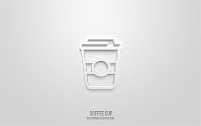 Coffee Cup 3d -kuvake, valkoinen tausta, 3D-symbolit, Kahvikuppi, Juomakuvakkeet, 3D-kuvakkeet, Coffee Cup -kyltti, Juomat 3D-kuvakkeet